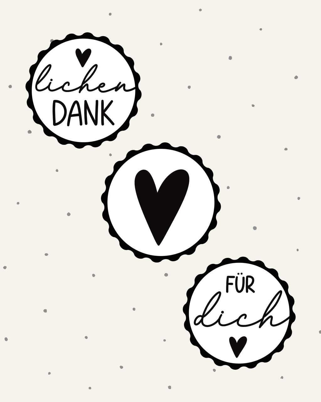 Drei runde Holzstempel mit Herz-Motiven: „Für dich“, „Herzlichen Dank“ und ein großes Herzsymbol – liebevoll gestaltet für persönliche Geschenke, Dankeskarten und kleine Gesten voller Wertschätzung.