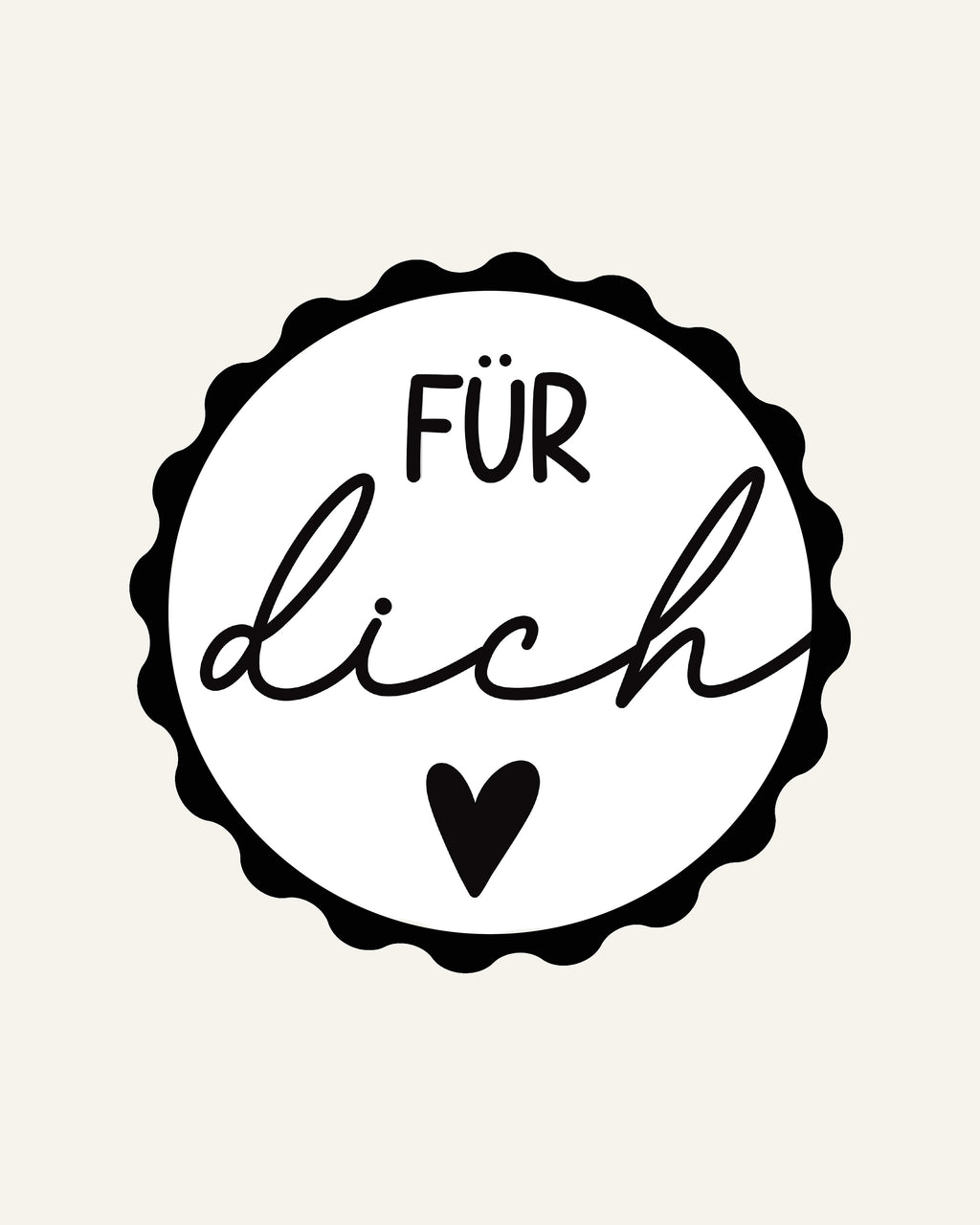 Runder Holzstempel mit der Aufschrift „Für dich“ und kleinem Herzmotiv – ideal, um Geschenke, Karten oder Mitbringsel liebevoll zu personalisieren.