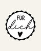 Runder Holzstempel mit der Aufschrift „Für dich“ und kleinem Herzmotiv – ideal, um Geschenke, Karten oder Mitbringsel liebevoll zu personalisieren.